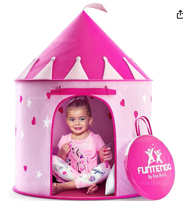 #ad Pink Princess Castle Play Tent with Glow in the Dark Stars $23.75