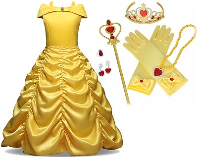 #ad Beauty and Beast Kid#x27;s Yellow Princess Belle Costume Halloween Party Girl Dress $27.99