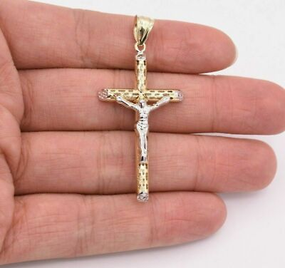 #ad 2.25quot; Jesus Christ Crucifix Cross Filigree Pendant Real 10K Yellow White Gold $195.24