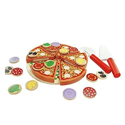#ad Natural Wood Pizza Play Food Set with Toppings Pre Kindergarten Toy for Toddlers $16.95
