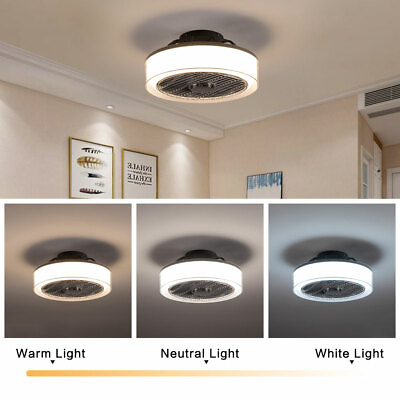 #ad 15quot; Creative Ceiling Fan Light Dimmable LED Round Chandelier with Remote Control $69.30