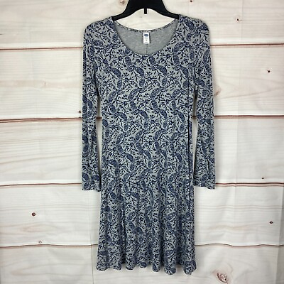 #ad Old Navy Maternity Dress Womens XS Paisley Knit Swing Gray Blue Scoop Neck $9.09