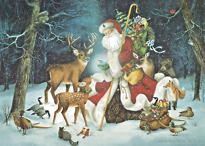 #ad Christmas Santa Claus With Animal And Friends Snow Scene Greeting Cards $5.99