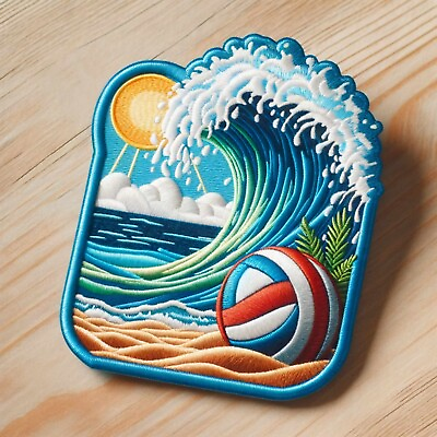 #ad Retro Ocean Wave Patch Iron on Applique Clothing Vest Jacket Sun Volleyball $5.95