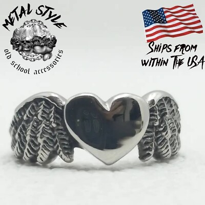 #ad Heart Love Wing Ring Stainless Steel Fashion Metal Punk Jewelry Women Trendy $12.00
