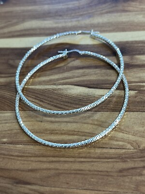 #ad Vintage Antique Diamond Cut Sterling Silver Large Hoop Earrings 925 $35.00