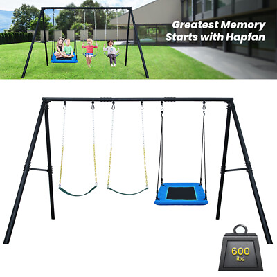#ad 600LBS Metal Swing Set for Backyard Kids Playset Heavy Duty A Frame with 3 Swing $288.40