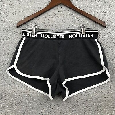 #ad Hollister Shorts Womens Small Black Solid Spellout Hem Waist Ladies 39667 $10.79
