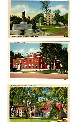 #ad Augusta Maine Lot of 3 Linen YMCA St Marks Church WW1 Memorial Postcard ME 10 $4.95