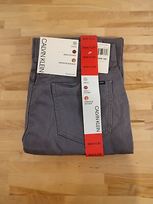 #ad Calvin Klein Jeans Mens Stretch Straight Leg Cotton Twill Pants Gray 34x30 $34.49