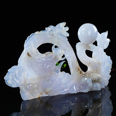 #ad 10quot; Blue Chalcedony Realistic Dragon Skull Reiki Crystal Quartz Carved Statue $877.15