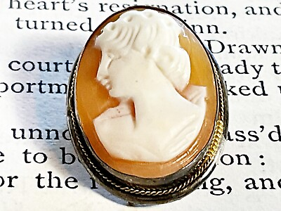 #ad Vintage 800 Silver Shell Cameo Pin Pendant $39.00
