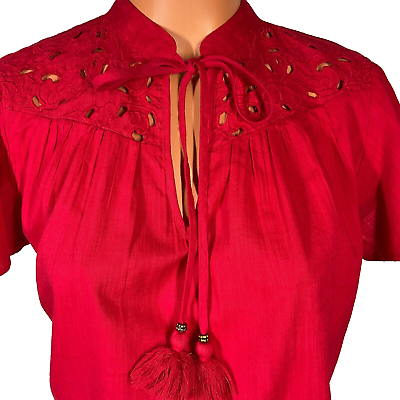 #ad Knox Rose Ladies#x27; Red V Neck Woven Eyelet Flutter Short Sleeves Blouse XXL NWT $14.88