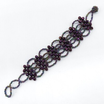 #ad Purple Iridescent Glass Bead Bracelet 6.3quot; to 7.5quot; Adjustable Length Boho Jewel $9.99