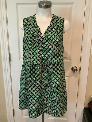 #ad Birdcage Green amp; Navy Geometric Print Sleeveless Dress Size Medium $23.75