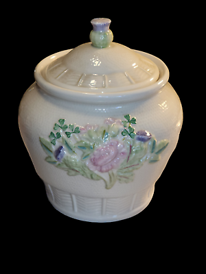 #ad Belleek Brown Label Apothecary Jar 7quot; High 6quot; Wide with Delicate flowers $99.99