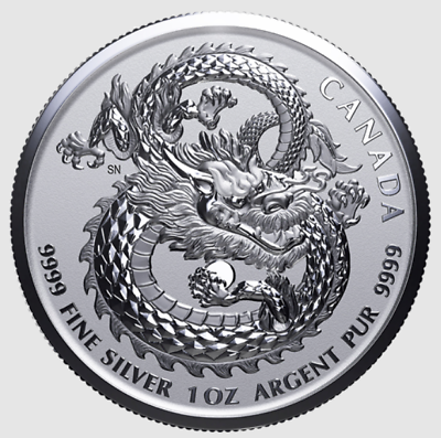 #ad 2018 1 oz Canadian Mint High Relief Silver Dragon .9999 Fine Silver in Capsule $44.85