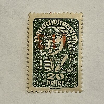 #ad 1919 AUSTRIA STAMP WITH INTERESTING RED quot;EILquot; OVERPRINT STAMP SIGNED ON BACK $163.26