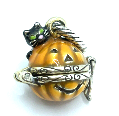 #ad Brighton Spooky Pumpkin Ghost Halloween Carving Orange Opens Closes Silver Charm $18.95