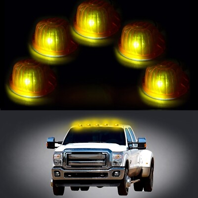 #ad For Chevy GMC 5pcs Amber Lens Cab Marker Light T10 4 3528 SMD Ice Blue LED Base $19.71