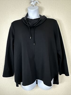 #ad Magaschoni Womens Plus Size 1X Black Soft Knit Cowl Neck Top Long Sleeve $23.50