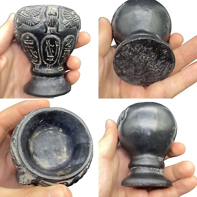 #ad ANCIENT EGYPTIAN BLACK STONE CUP WITH DRAWINGS amp; WRITINGS $297.50