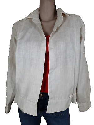 #ad Gene Ewing Bis Womens Jacket Size Small Cream Beige 100% Linen Vintage 1980s $34.99
