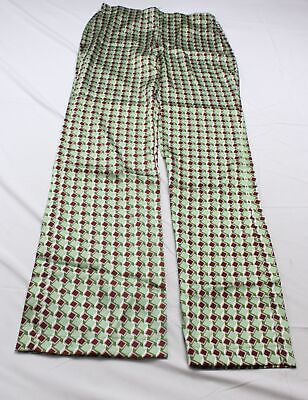 #ad Mango Women#x27;s Satin Geometric Print Straight Leg Suit Pants DD7 Green Medium NWT $15.99