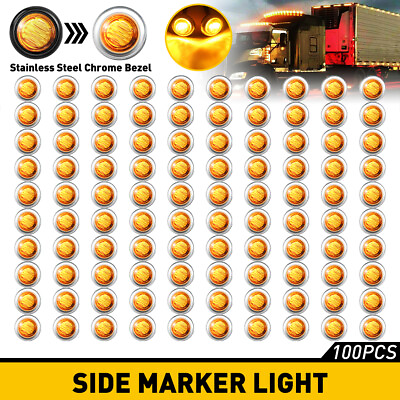 #ad 20 100Pcs 3 4quot; 12V Marker Lights LED Truck Trailer Round Side Bullet Light Amber $36.99