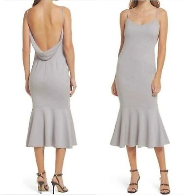 #ad NWT KATIE MAY Ruffled Draped Cocktail Gray Midi Dress Sz XL $170.00