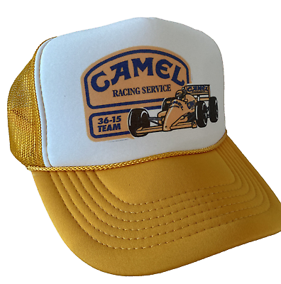 #ad Vintage Camel Racing Hat Trucker Hat Racing snapback Yellow Unworn Adjustable $18.90