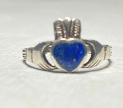 #ad Claddagh ring Blue Lapis Heart Loyalty Friendship sterling silver women size 6.7 $38.00