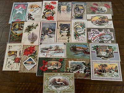 #ad Lot of 22 Antique Christmas Postcards with Winter Snowy amp; Village Scenes h692 $19.95