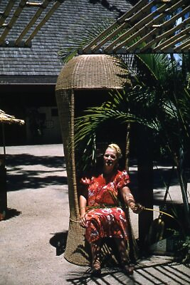 #ad 35mm Slide1950s Red Border Kodachrome Woman in Red Dress in Tropics Tourist $22.99