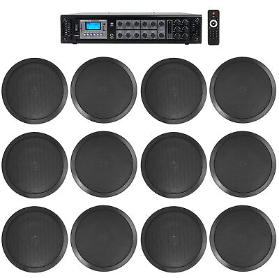 #ad Rockville Commercial Receiver 12 8quot; 2Way Black Ceiling Speakers 4 Hotel Office $644.65