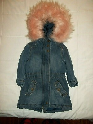 #ad Toddler Coat Girls Denim Anorak Hooded Urban Republic Dark 18M Pink Fur New $12.99