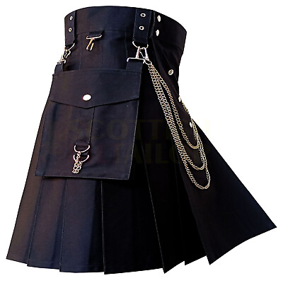 #ad Handmade Black Utility Kilt Fashion Kilt Hybrid Kilt With Chain amp; Custom Kilts $80.00