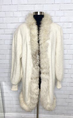 #ad VTG 90’s Y2K Cache White Angora Rabbit Long Fur Coat Dress Jacket Swing Women’s $249.99