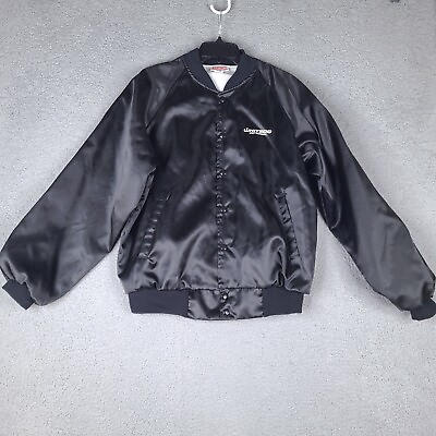 #ad Vintage Hartwell Jacket Mens Large Black USA Made Bomber Nylon Whiteco Metrocom $24.95