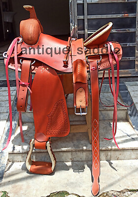 #ad New Plain Western Natural Leather Strip Down Roper Ranch Horse Saddle All Sizes $450.45