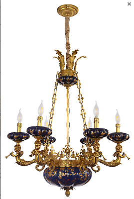 #ad Louis XVI Style Cherub Chandelier With Regal Blue Design 36quot; 36quot; NEW 6 lights $2290.00