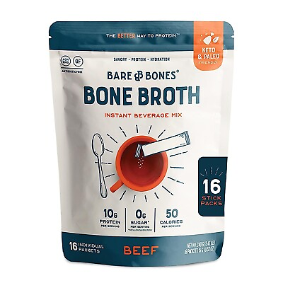 #ad Bare Bones Bone Broth Instant Powdered Mix Beef Pack of 16 15g Sticks 10g $35.99