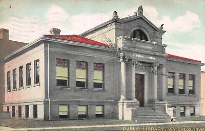 #ad Public Library Waterloo Iowa Early Postcard Used in 1908 $12.00