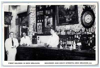 #ad 1939 First Saloon In New Orleans Bourbon Conti Streets New Orleans LA Postcard $14.98