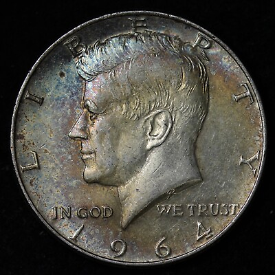 #ad 1964 Kennedy Silver Half Dollar BU TONED B026 $26.40