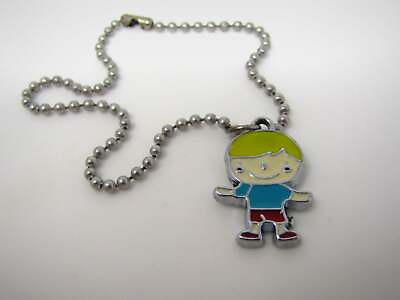 #ad Vintage Keychain Charm: Small Cartoon Child Boy Blue Shirt Blond Hair $7.99
