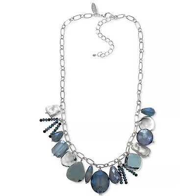 #ad Style amp; Co Multi Bead Statement Necklace Blue Silver 18quot; $15.00