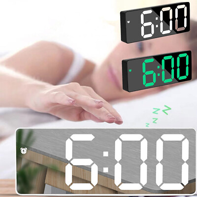 #ad USB Battery Digital Electronic Mirror Alarm Clock LED Night Light Bedside Wall $9.99