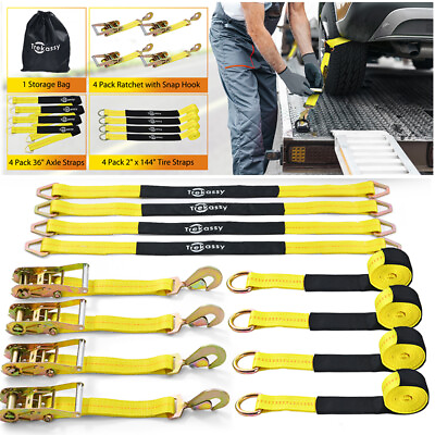 #ad 4 Pack Car Tie Down Straps 4 Axle Straps for Trailers Truck Heavy Duty 10000lbs $76.05