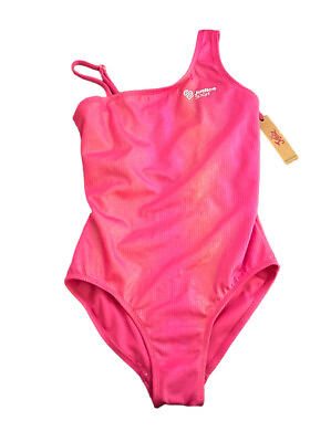 #ad NWT Justice Sport Girls Large 12 14 Pink Shine Ribbed Tank Swim Suit Swimsuit $11.99